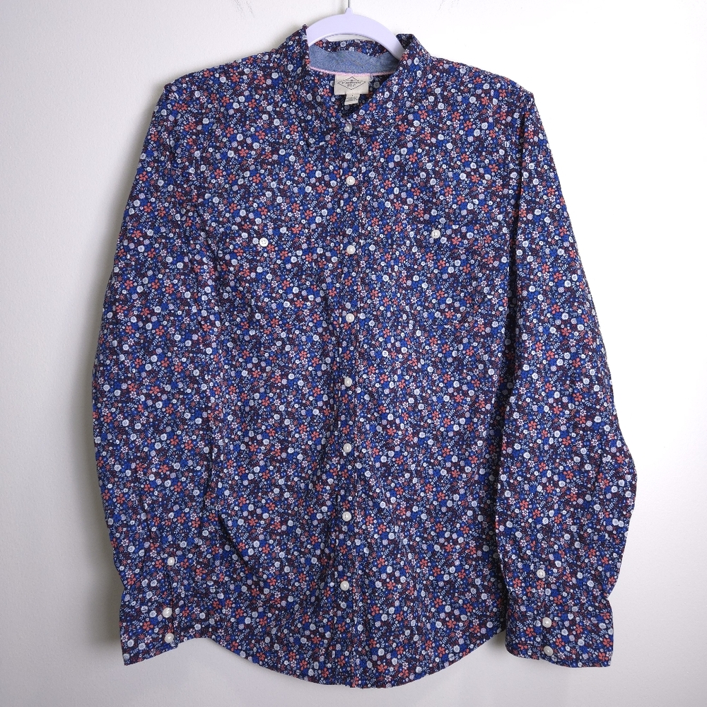 St. John's Bay Vintage Ditsy Floral Cottagecore Blue Casual Shirt‎ L